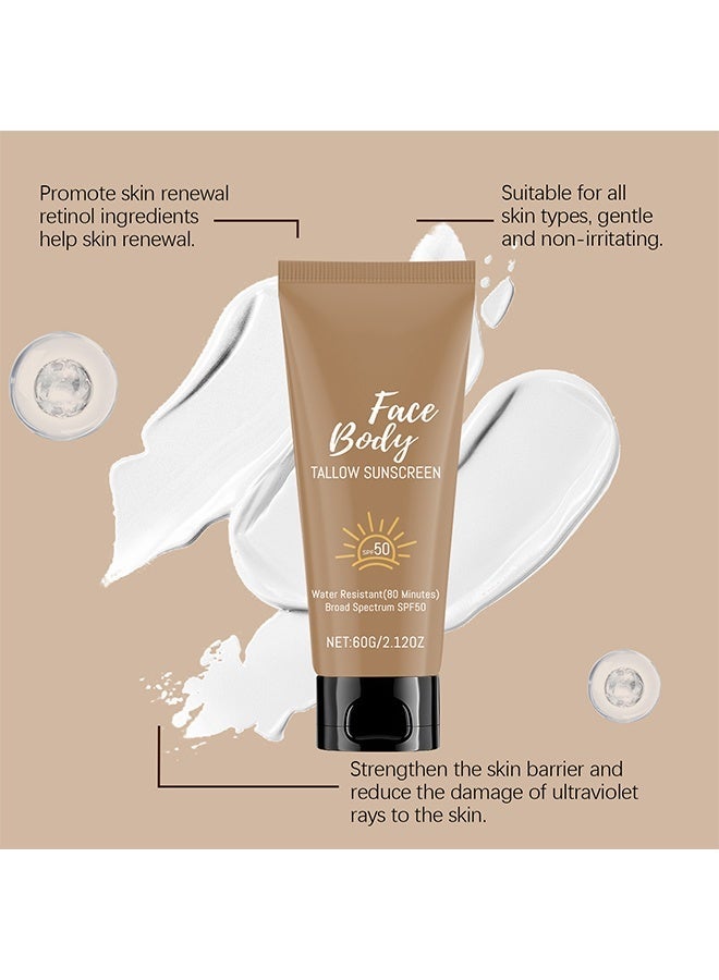 RoyueS Face Body Tallow Sunscreen ,SPF 50 Organic Beef Tallow Sunscreen for Face & Body, Non Greasy Water Resistant Sunblock Formula with Retinol Vitamin E ,for Women & Men Dry Sensitive Skin 60g - Image 5